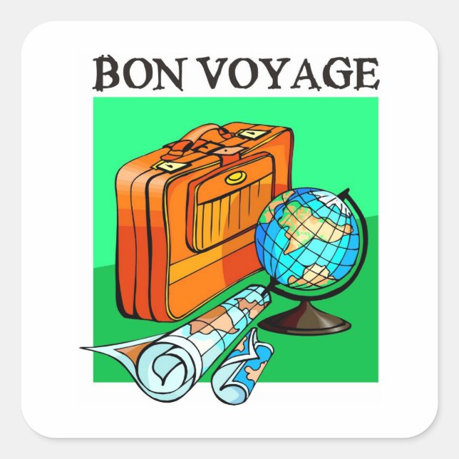 Adesivo Quadrado Mala, bagagem, mapa e globo: Bon Voyage! (Frente)