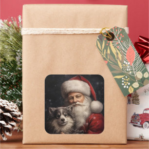 Adesivo Quadrado Malamute do Alasca com Natal do Papai Noel