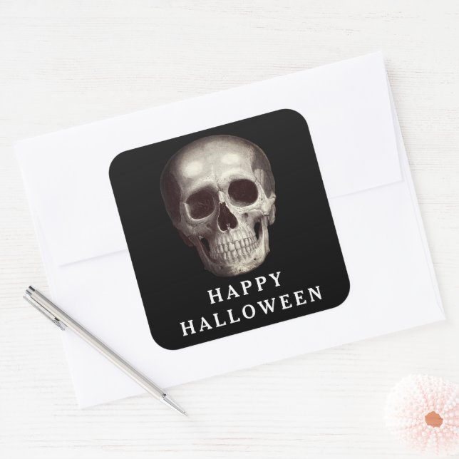 Adesivo Quadrado Maldição Negra Feliz Halloween (Envelope)