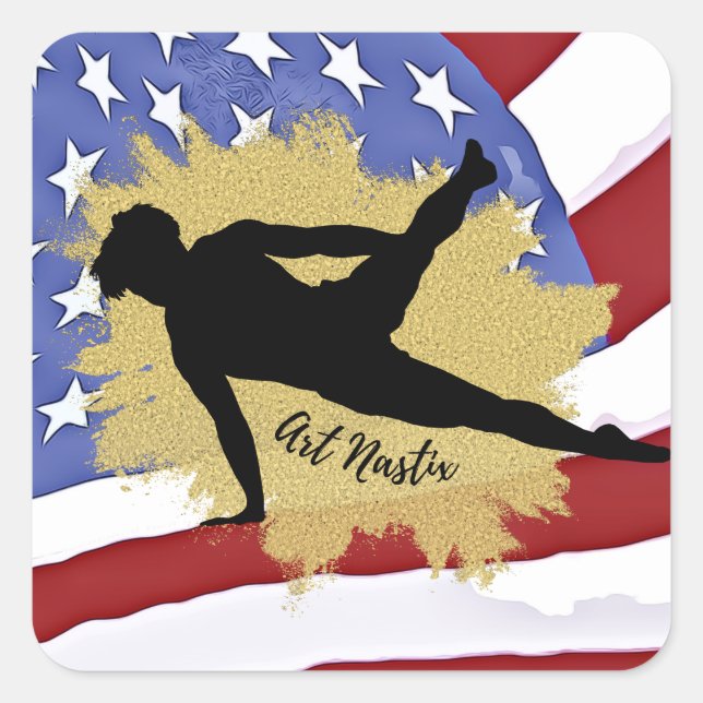 Adesivo Quadrado Male Gymnast Silhouette Art - Bandeira Americana (Frente)