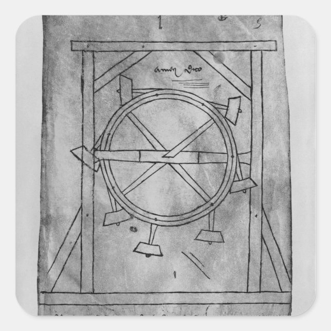Adesivo Quadrado Maletas e rodas de movimento supostamente perpétua (Frente)