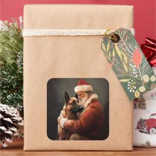 Adesivo Quadrado Malinoi Belga Com Natal Festivo do Papai Noel