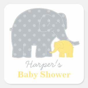 Adesivo Quadrado Mama e Bebê Elefante Chuva Amarela