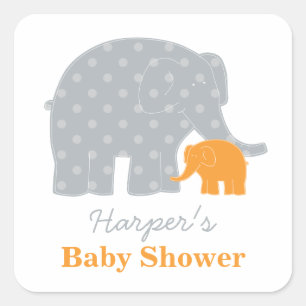 Adesivo Quadrado Mama e Bebê Elefante Chuveiro Laranja