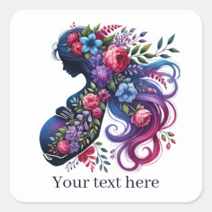 Adesivo Quadrado Mamãe grávida e mulher branca adiciona texto