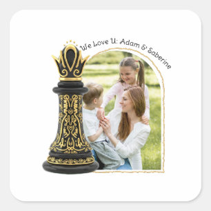 Adesivo Quadrado MAMÃE Rainha da minha vida, Roteiro Dourado Xadrez