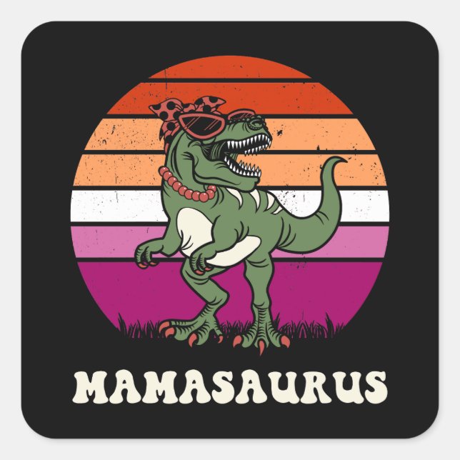 Adesivo Quadrado Mamasauro Engraçado Dinossauro Lésbica Bandeira Su (Frente)