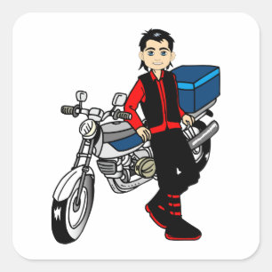 Adesivo Quadrado Man Boy motociclista Rider Biker cartoon art