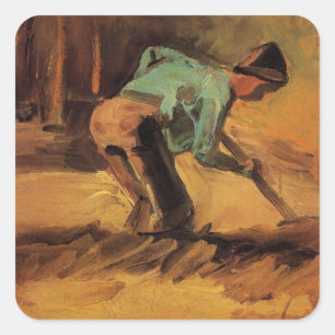 Adesivo Quadrado Man Stooping with Stick, Spade by Vincent van Gogh