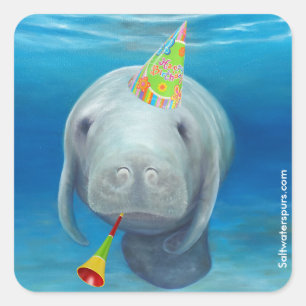 Adesivo Quadrado Manatee Birthday Stickers
