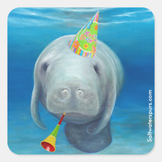 Adesivo Quadrado Manatee Birthday Stickers