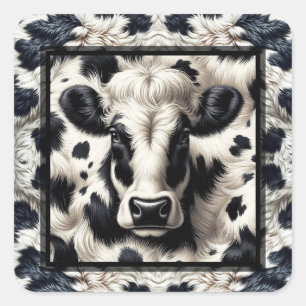 Adesivo Quadrado Manchas de Vaca Preta e Branca Couro de Vaca Felpu