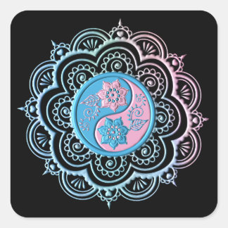 Adesivo Quadrado Mandala Azul e Rosa