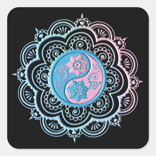Adesivo Quadrado Mandala Azul e Rosa (Frente)