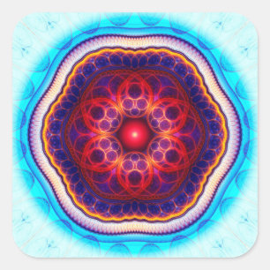 Adesivo Quadrado Mandala azul-fractal harmônica