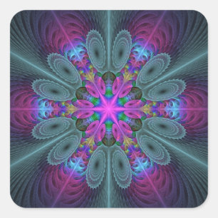 Adesivo Quadrado Mandala Colorida Arte Espiritual Fractal Com Rosa
