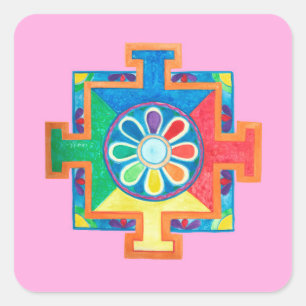 Adesivo Quadrado Mandala de Criação de Aquarela