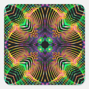 Adesivo Quadrado Mandala de Linha Negra Laranja, Verde