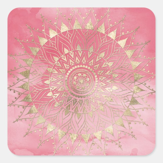 Adesivo Quadrado Mandala de ouro moderno (Frente)