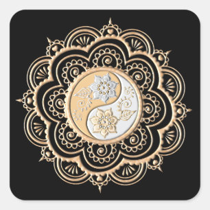 Adesivo Quadrado Mandala de Ouro & Prata