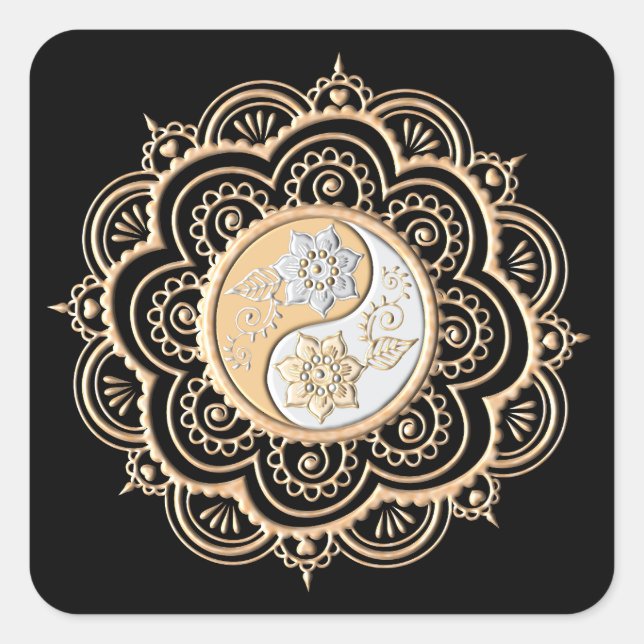 Adesivo Quadrado Mandala de Ouro & Prata (Frente)