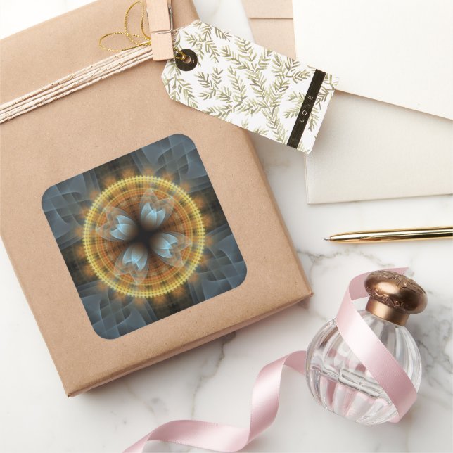 Adesivo Quadrado Mandala de padrão fractal da fada ornamentado (Presentear)