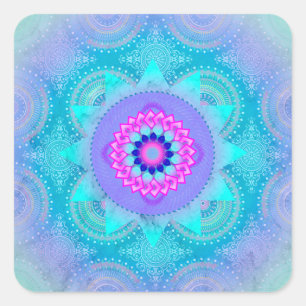 Adesivo Quadrado Mandala de turquesa da flor de Lotus