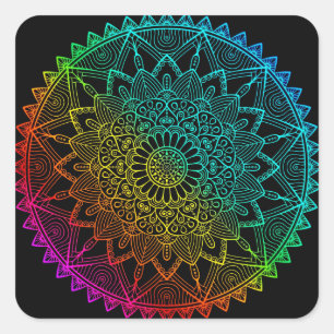Adesivo Quadrado Mandala do Arco-Íris Preto