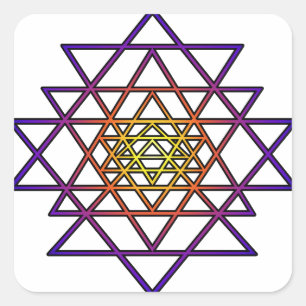 Adesivo Quadrado Mandala do triângulo (roxo amarelo) Sri Yantra