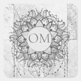 Adesivo Quadrado Mandala on Silver Marble  