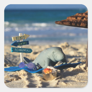 Adesivo Quadrado Manfred o peixe-boi na praia