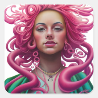 Adesivo Quadrado Manga Desenhada À Mão Retrato Pop Arte E Psicado