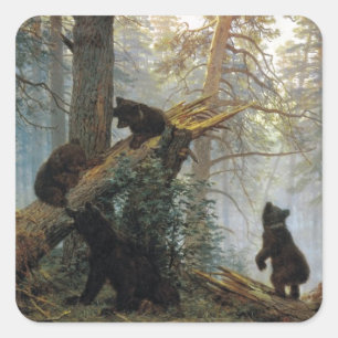 Adesivo Quadrado Manhã de Ivan Shishkin em uma floresta do pinho