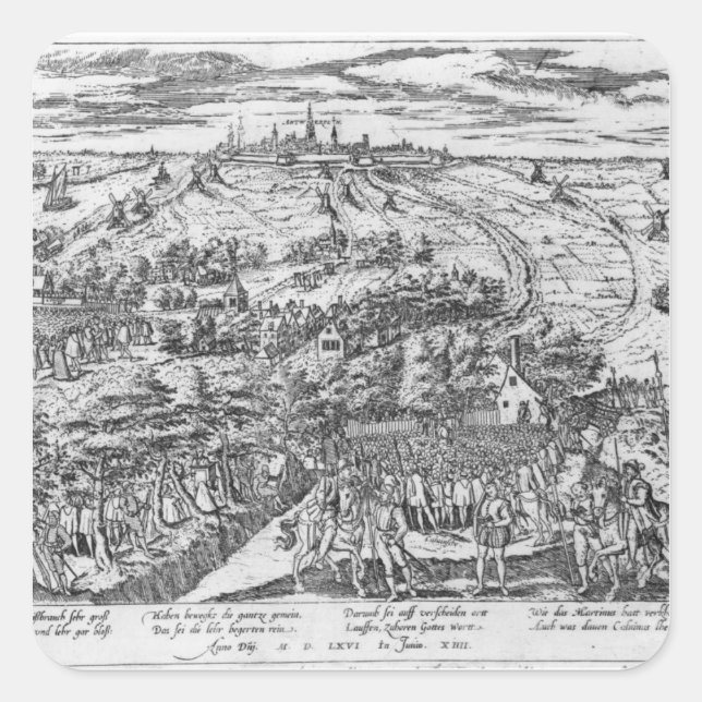 Adesivo Quadrado Manifestantes reunidos ao público em Antuérpia (Frente)