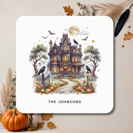 Adesivo Quadrado Mansão Assombrada Elegante de Halloween