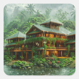 Adesivo Quadrado Mansão da Floresta Tropical