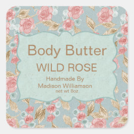 Adesivo Quadrado Manteiga Corporal  | Floral Vintage Personalizada