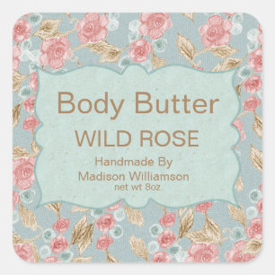 Adesivo Quadrado Manteiga do Corpo Vintage Floral Personalizado