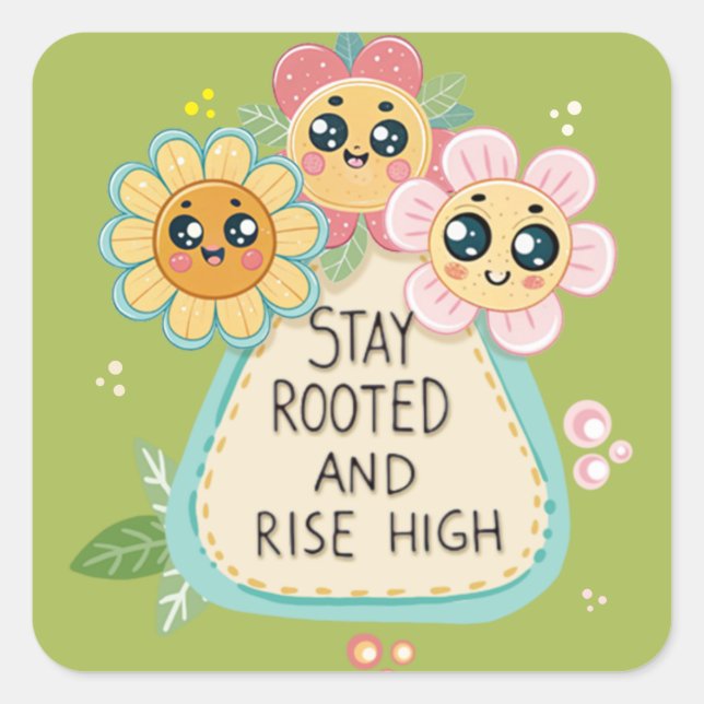 Adesivo Quadrado Mantenha-Se Enraizado E Aumente A Citação (Frente)