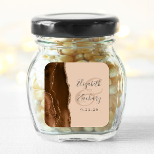 Adesivo Quadrado Manuscrito Agate Mocha Brown Dourado Casamento Tan