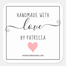 Adesivo Quadrado Manuscrito com amor, artesanato rosa