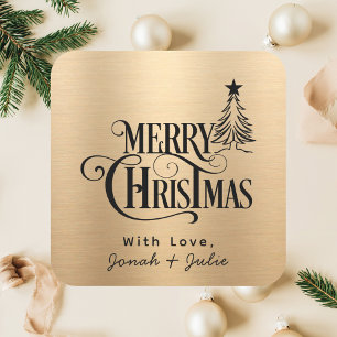 Adesivo Quadrado Manuscrito de Natal Dourado e Preto