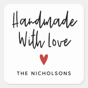 Adesivo Quadrado Manuscrito Personalizado Com Pau Quadrado De Amor