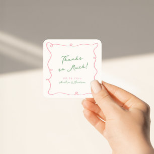Adesivo Quadrado Mão Branca Desenhada Rosa E Verde Obrigado