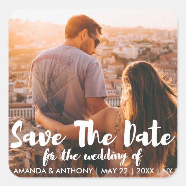 Adesivo Quadrado Mão branca moderna escrita rotulando a fotografia (Frente)