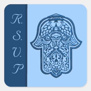 Adesivo Quadrado Mão do Henna de Hamsa (azul) (casamento)