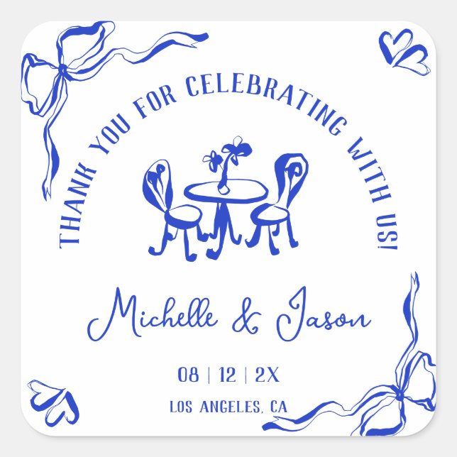 Adesivo Quadrado Mão Única Desenhada Arco Francês Obrigado (Frente)