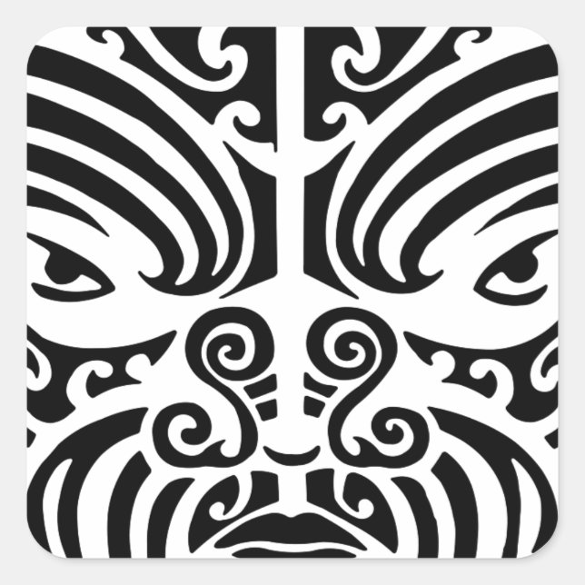 Adesivo Quadrado Maori Tribal Tattoo Mask (Frente)