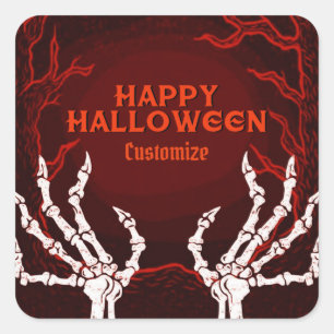 Adesivo Quadrado Mãos do Esqueleto Laranja