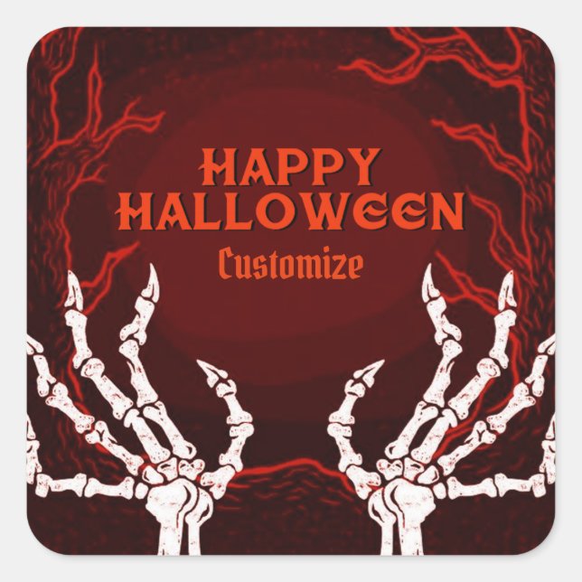 Adesivo Quadrado Mãos do Esqueleto Laranja (Frente)